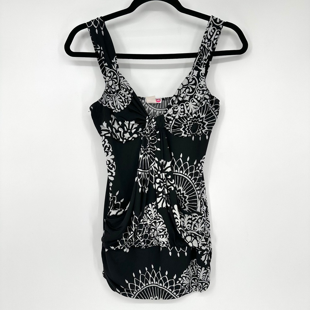 Y2K Body Central Black White Babydoll Tank Top Draped Ruched Cami Sleeveless S